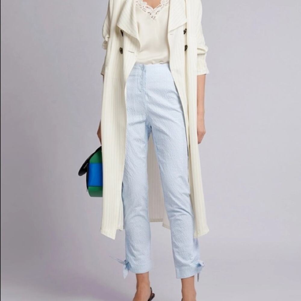 Jonathan Simkhai Women's Seersucker Gingham Side Tie Ankle Pants Size 6 NWT